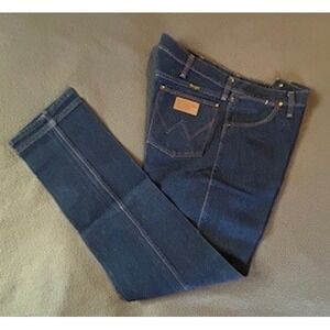 VTG Wrangler 13MWZ Dark Wash Cowboy Cut Jeans Made in USA Denim Starched 38x34